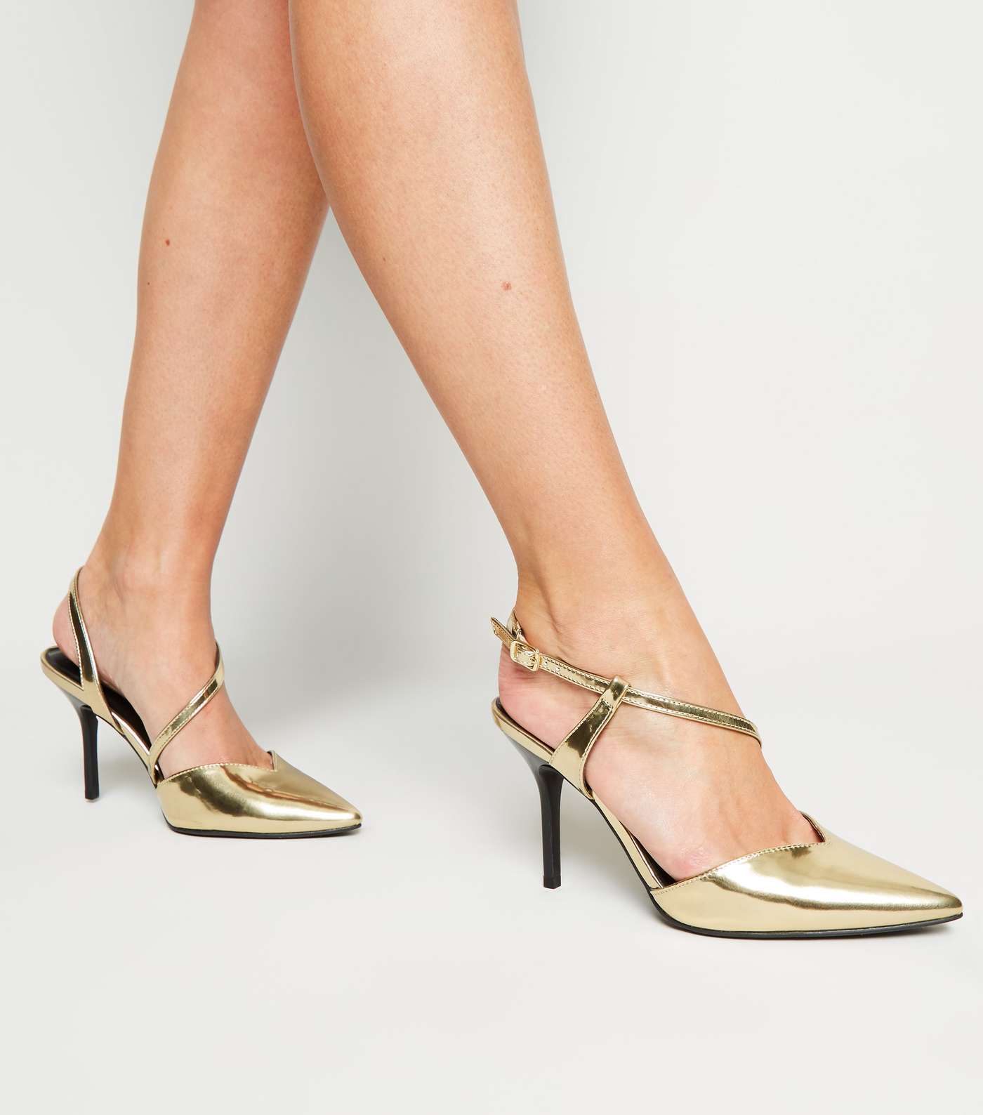 Gold Metallic Strappy Stiletto Court Shoes Image 2