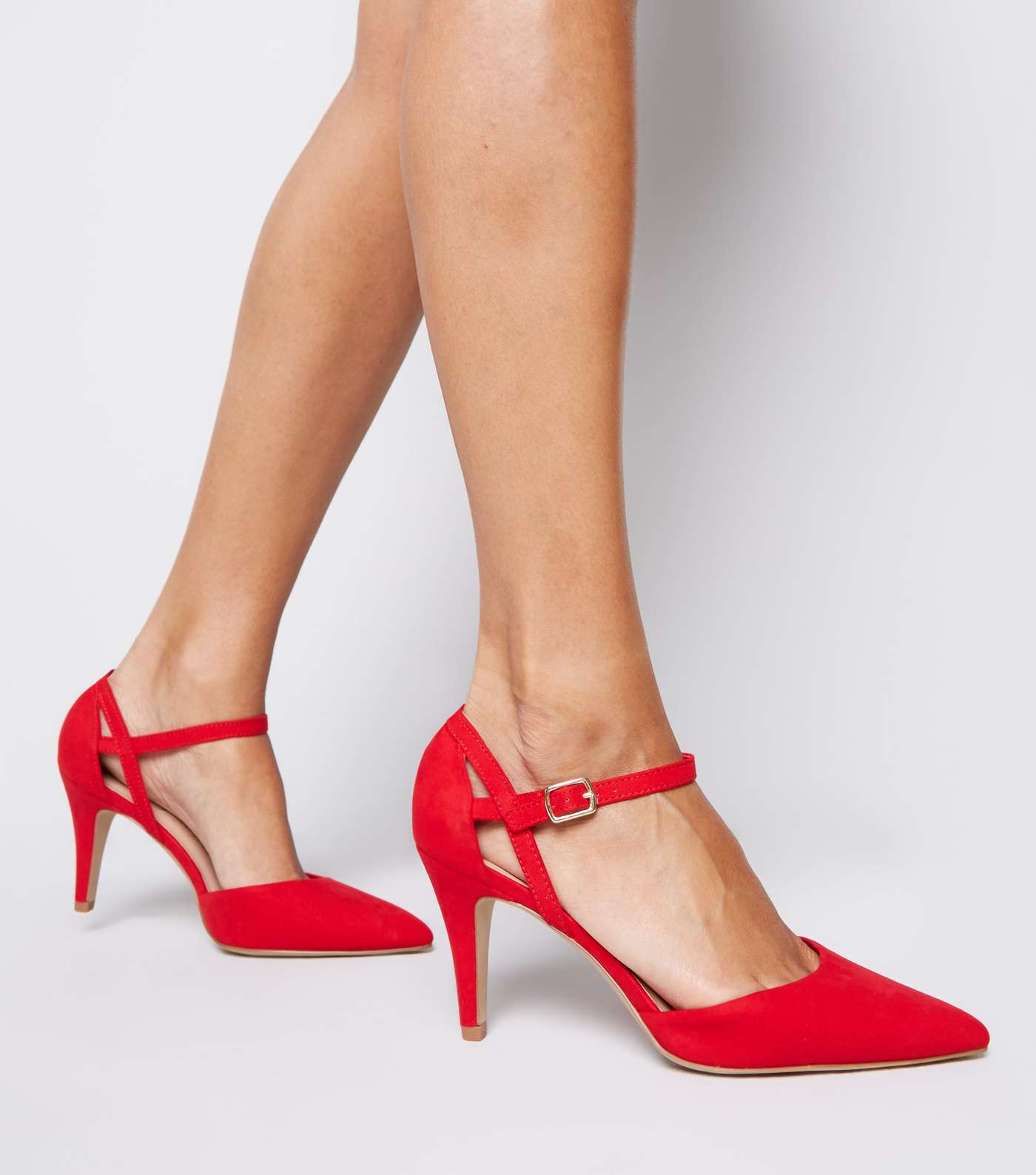 Wide Fit Red Suedette Mid Heel Court Shoes Image 2