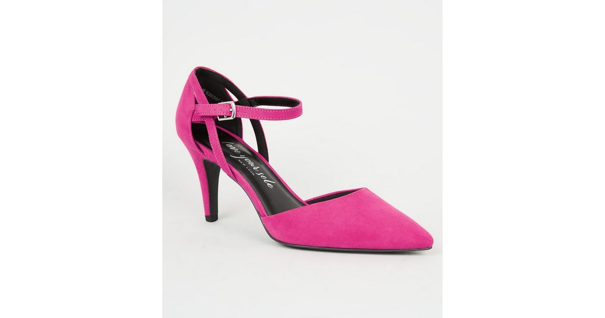 Wide Fit Pink Suedette Mid Heel Court Shoes New Look