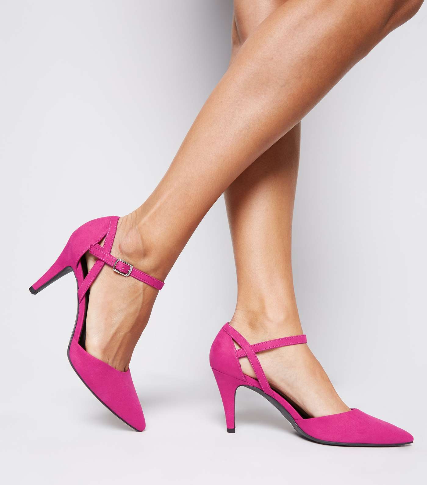 Wide Fit Pink Suedette Mid Heel Court Shoes Image 2