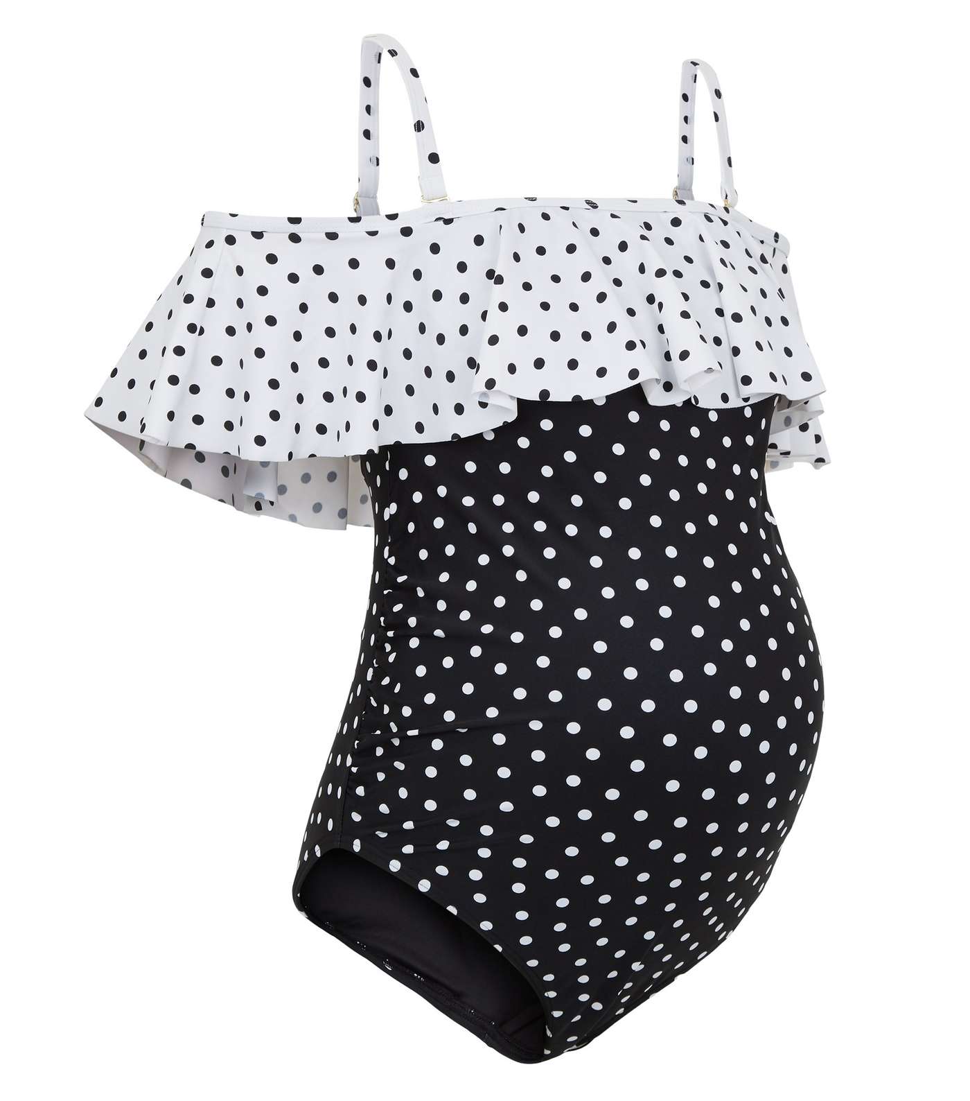 Maternity Black Spot Ruffle Trim Swimsuit Image 2