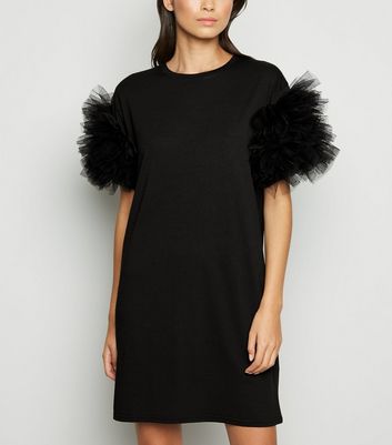 black ruffle mesh dress