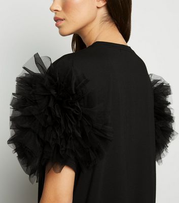 black ruffle mesh dress