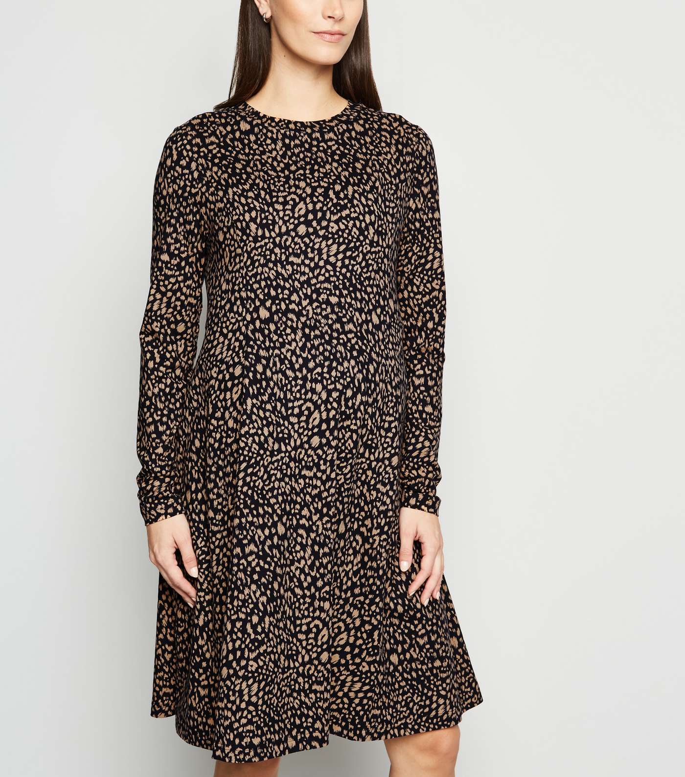 Maternity Black Leopard Print Jersey Dress