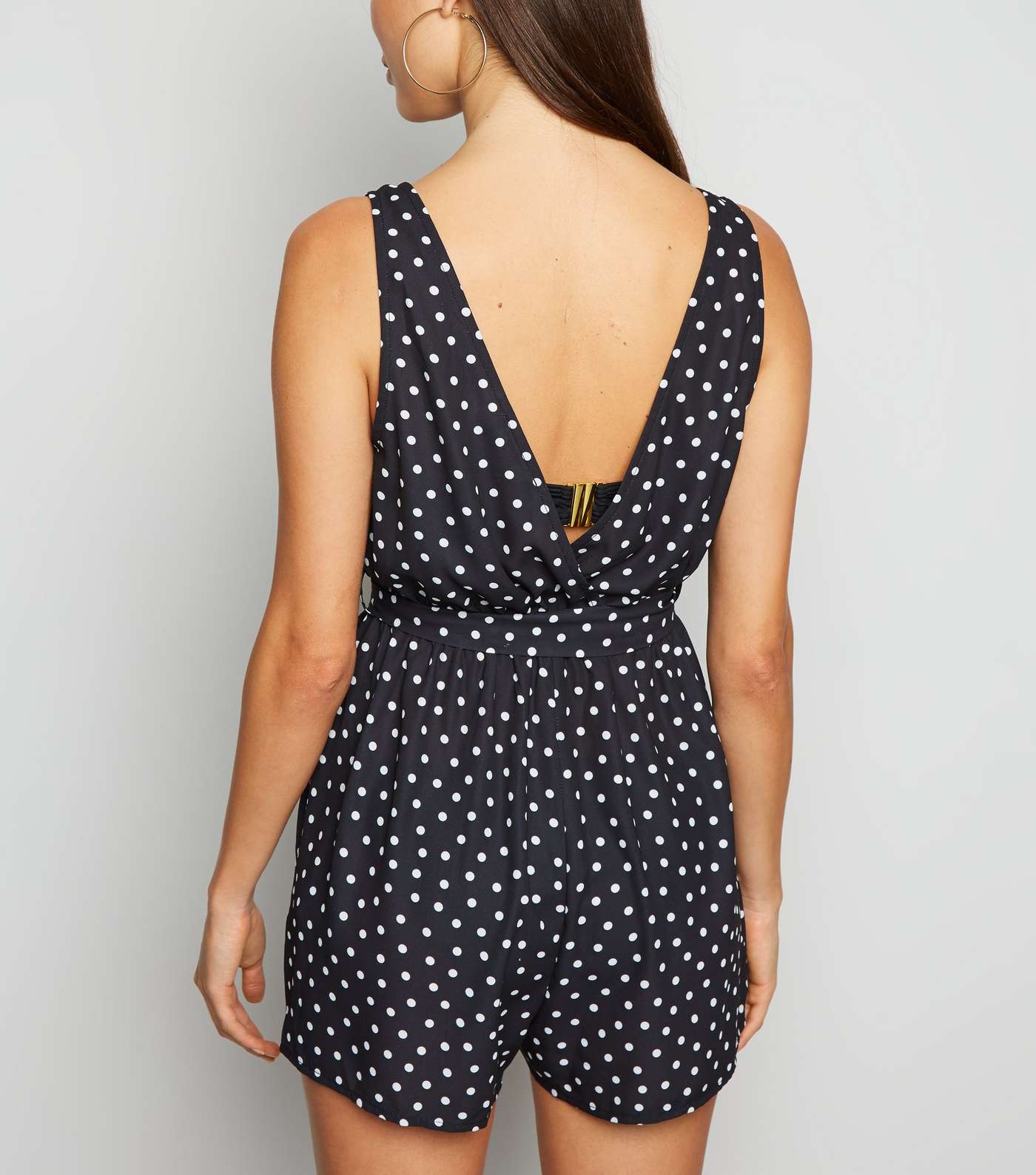 Black Spot Belted Beach Playsuit Image 3