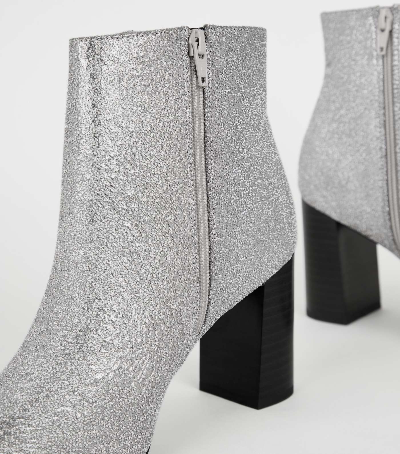 Silver Glitter Square Toe Heeled Ankle Boots Image 4