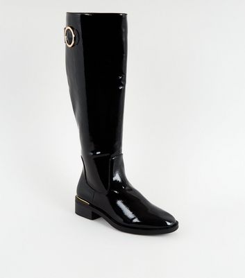 black knee high patent boots