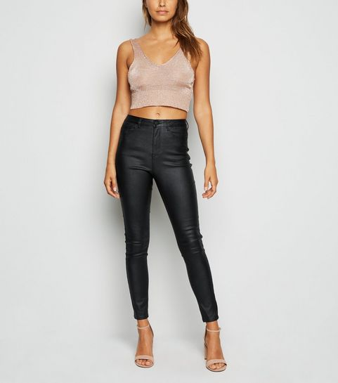 Cameo Rose Black Coated Skinny Jeans