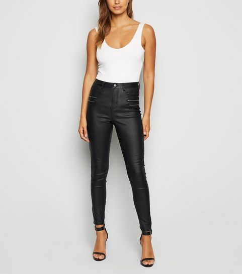 Cameo Rose Black Coated Zip Skinny Jeans
