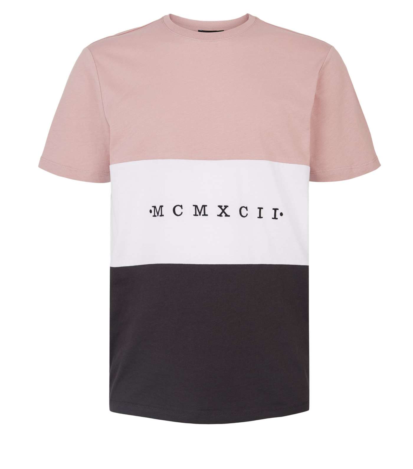 Pink Colour Block MCMXCII Slogan T-Shirt Image 4