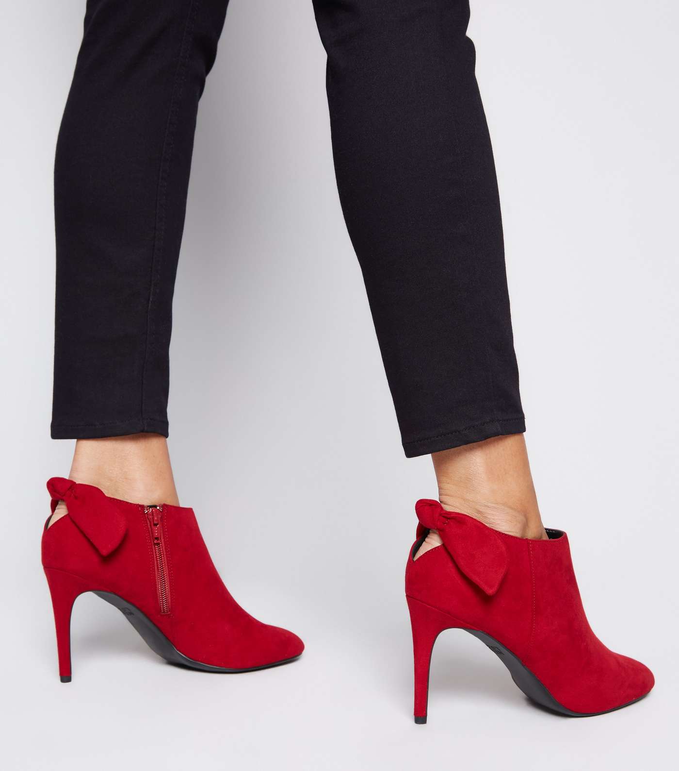 Red Suedette Bow Back Shoe Boots Image 2