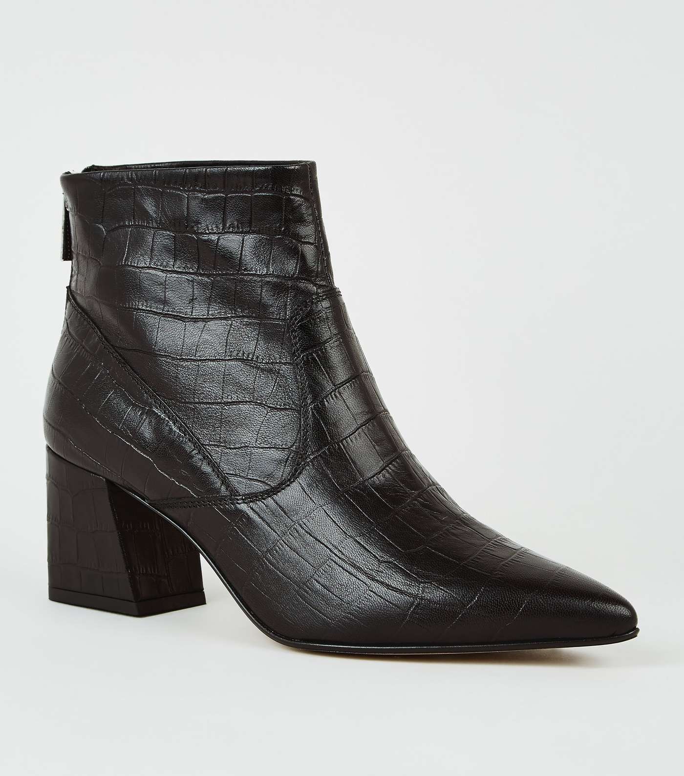 Black Premium Leather Pointed Ankle Boots 