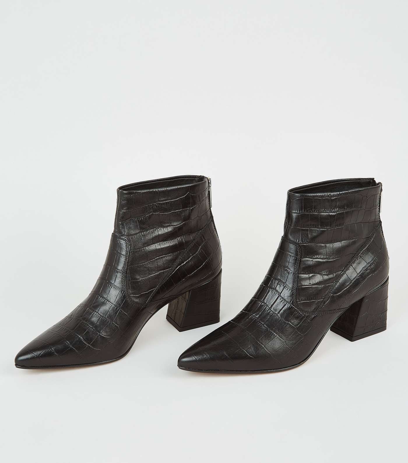 Black Premium Leather Pointed Ankle Boots  Image 3