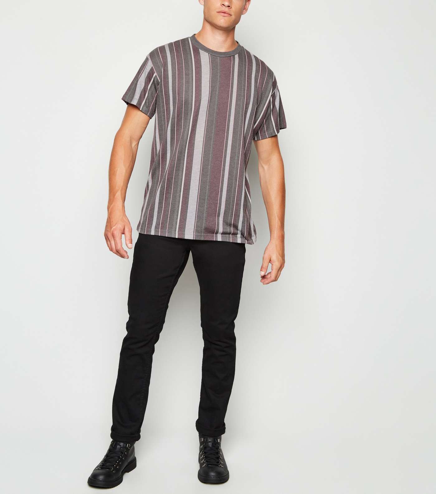 Grey Vertical Stripe T-Shirt Image 2