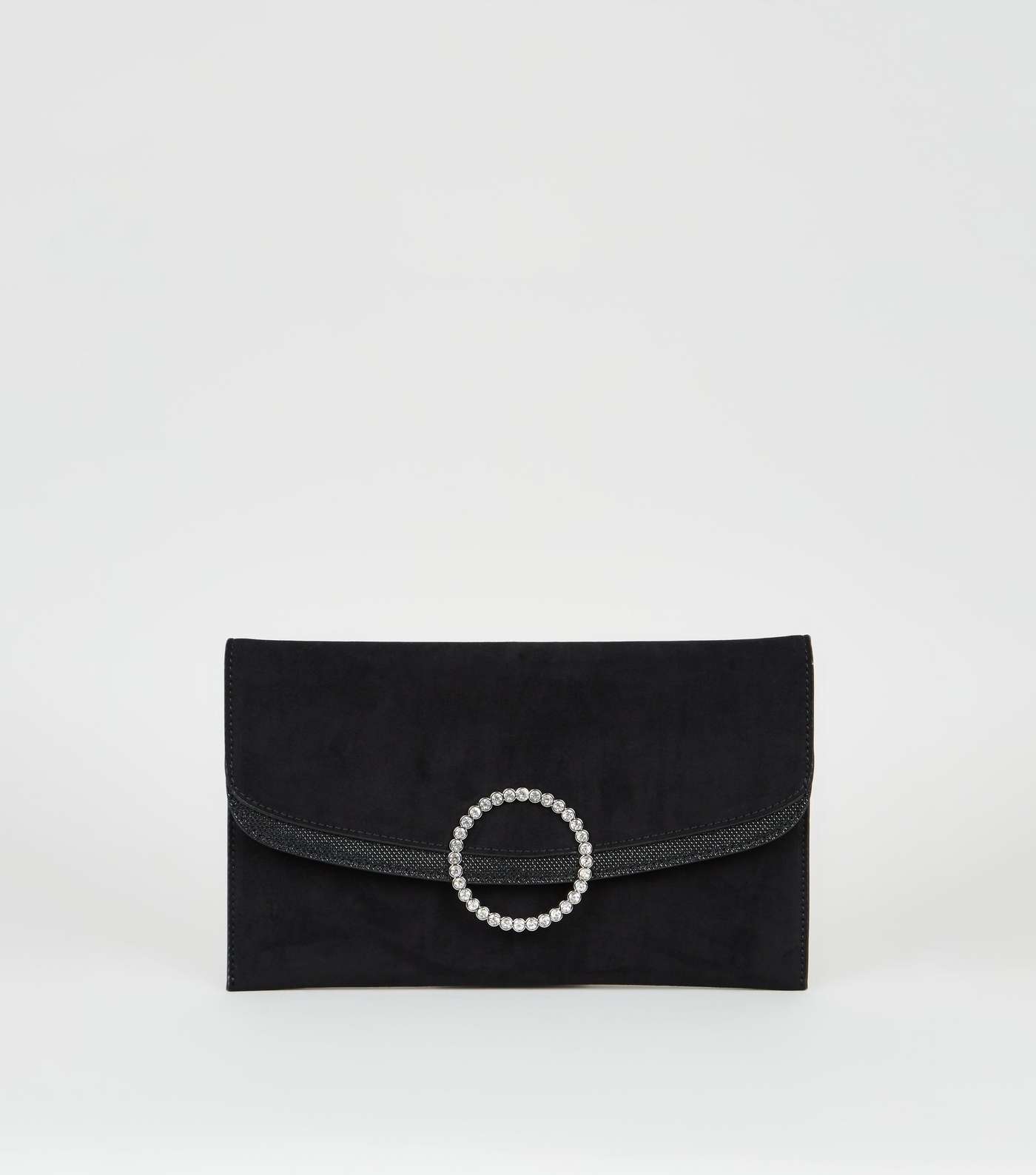 Black Suedette Diamanté Ring Clutch Bag