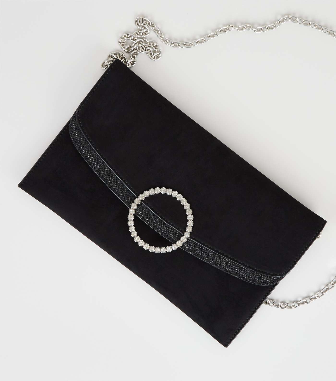 Black Suedette Diamanté Ring Clutch Bag Image 3