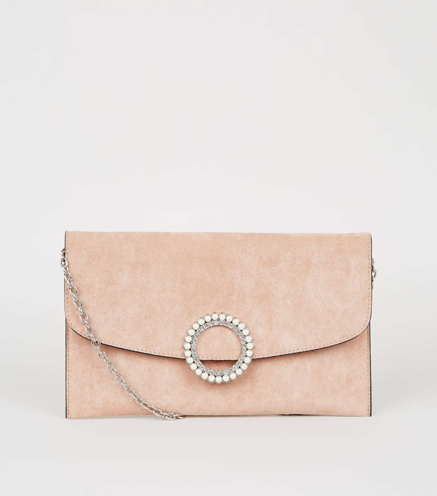 Pale Pink Suedette Diamanté Ring Clutch Bag