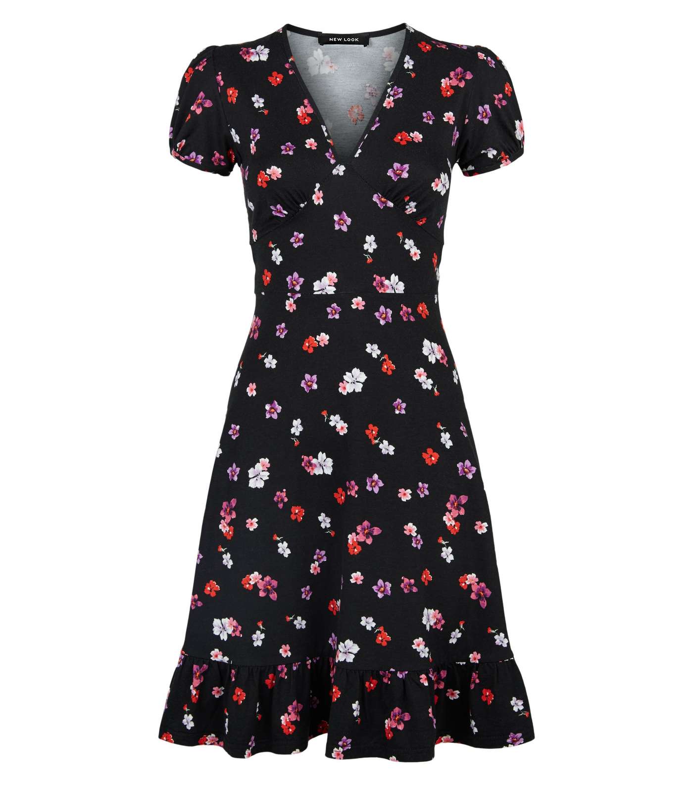 Black Floral Jersey Frill Mini Dress Image 4