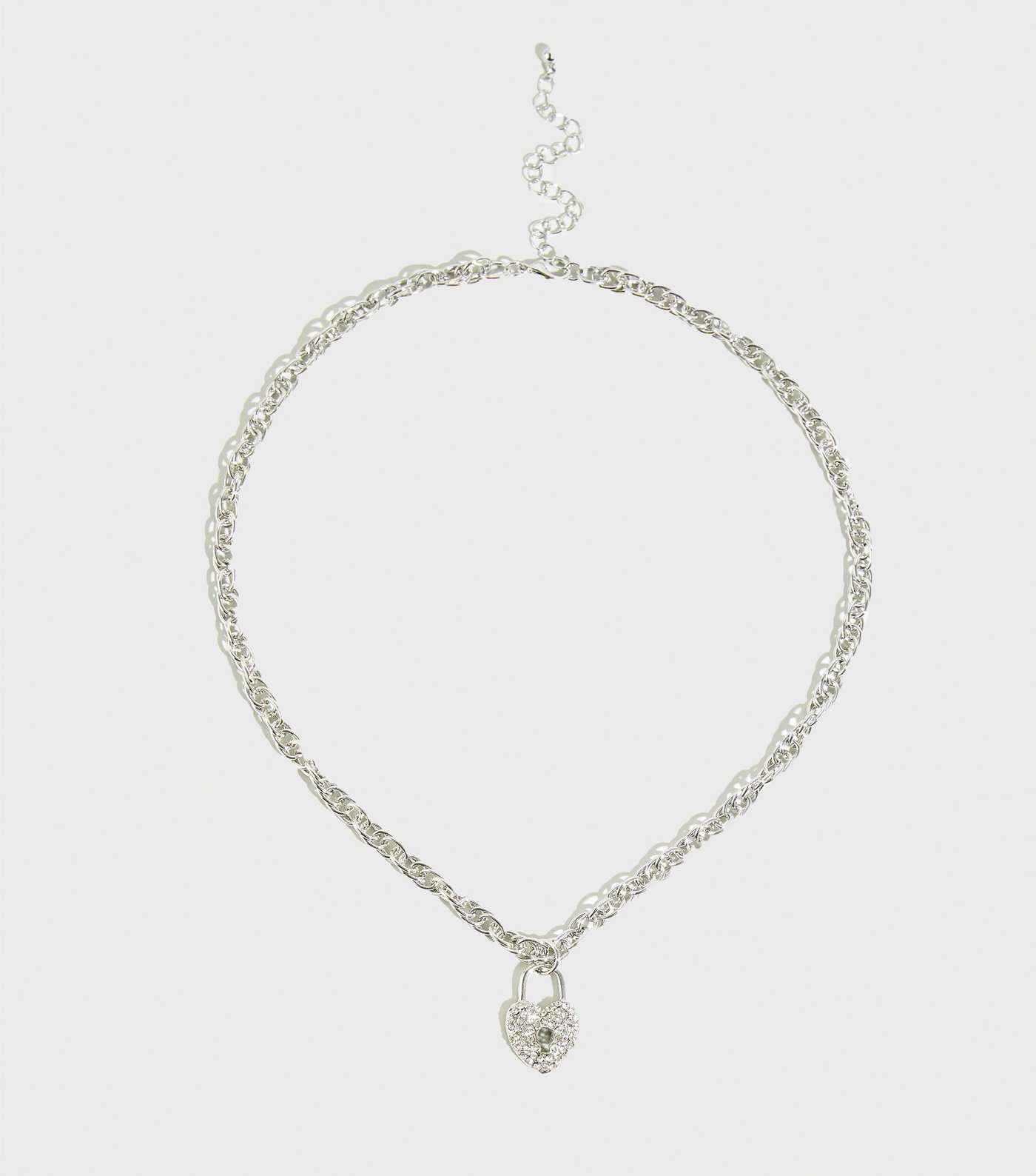 Silver Diamanté Heart Padlock Pendant Necklace