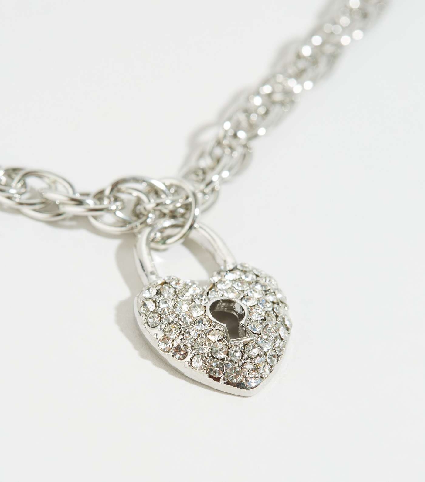 Silver Diamanté Heart Padlock Pendant Necklace Image 3
