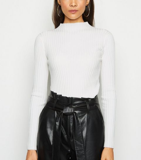 Cameo Rose Cream Ribbed High Neck Jumper