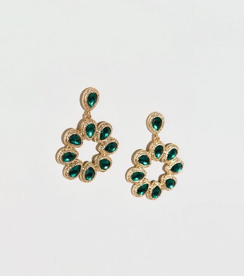 Green Teardrop Gem Door Knocker Earrings