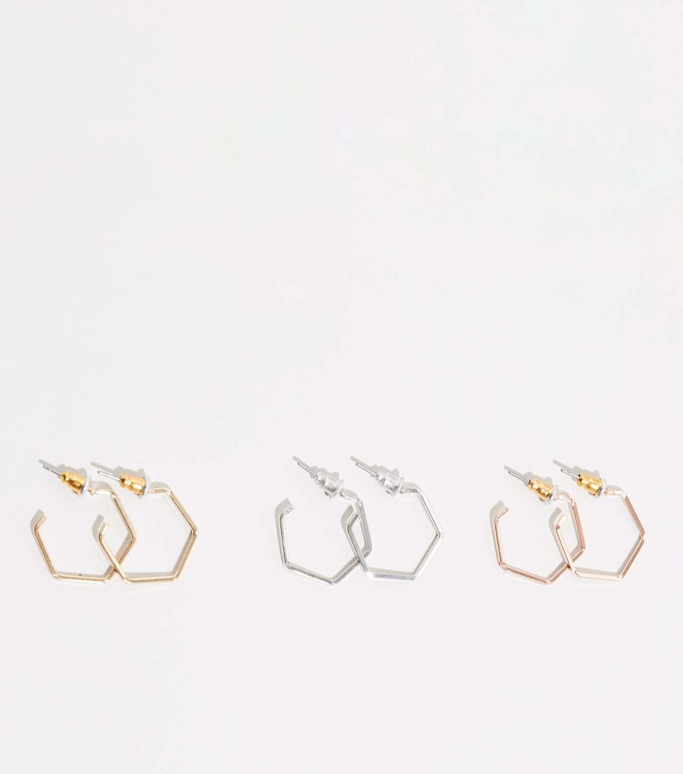 3 Pack Multicoloured Hexagonal Hoop Earrings