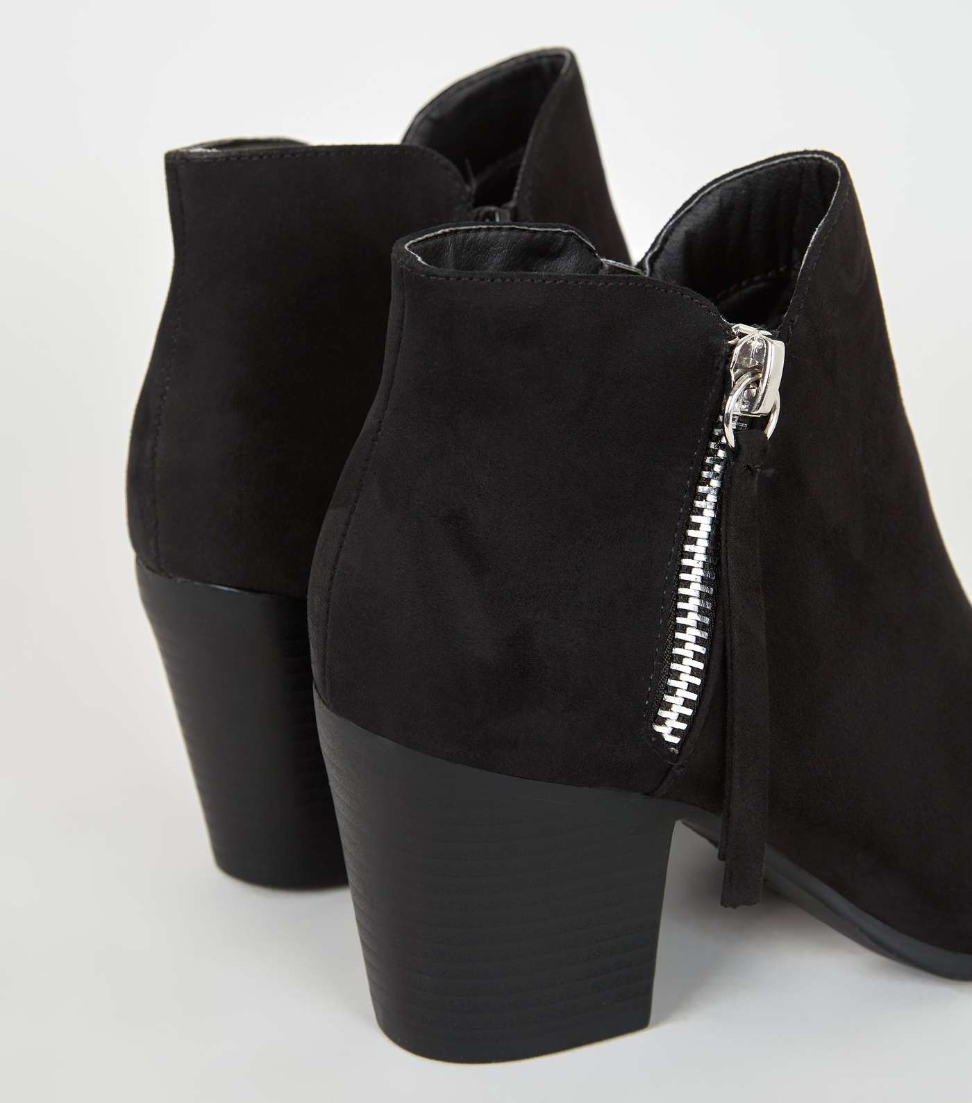 Black Suedette Tassel Zip Heeled Shoe Boots Image 4