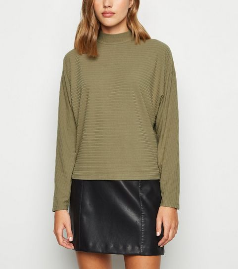 Khaki Brushed Batwing Turtle Neck Jumper