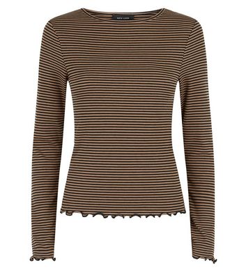 Image of Brown Stripe Long Sleeve Top New Look