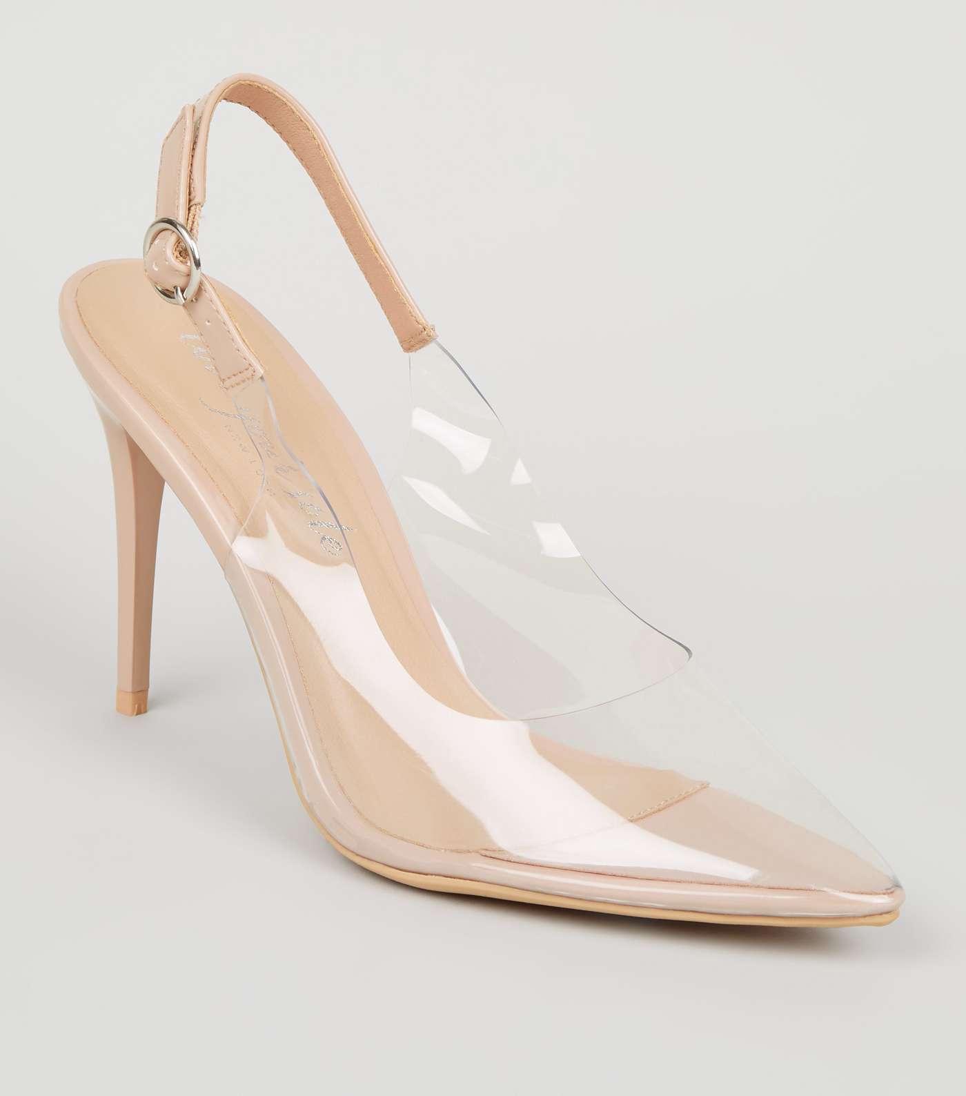 Pale Pink Patent Clear Slingback Court Shoes