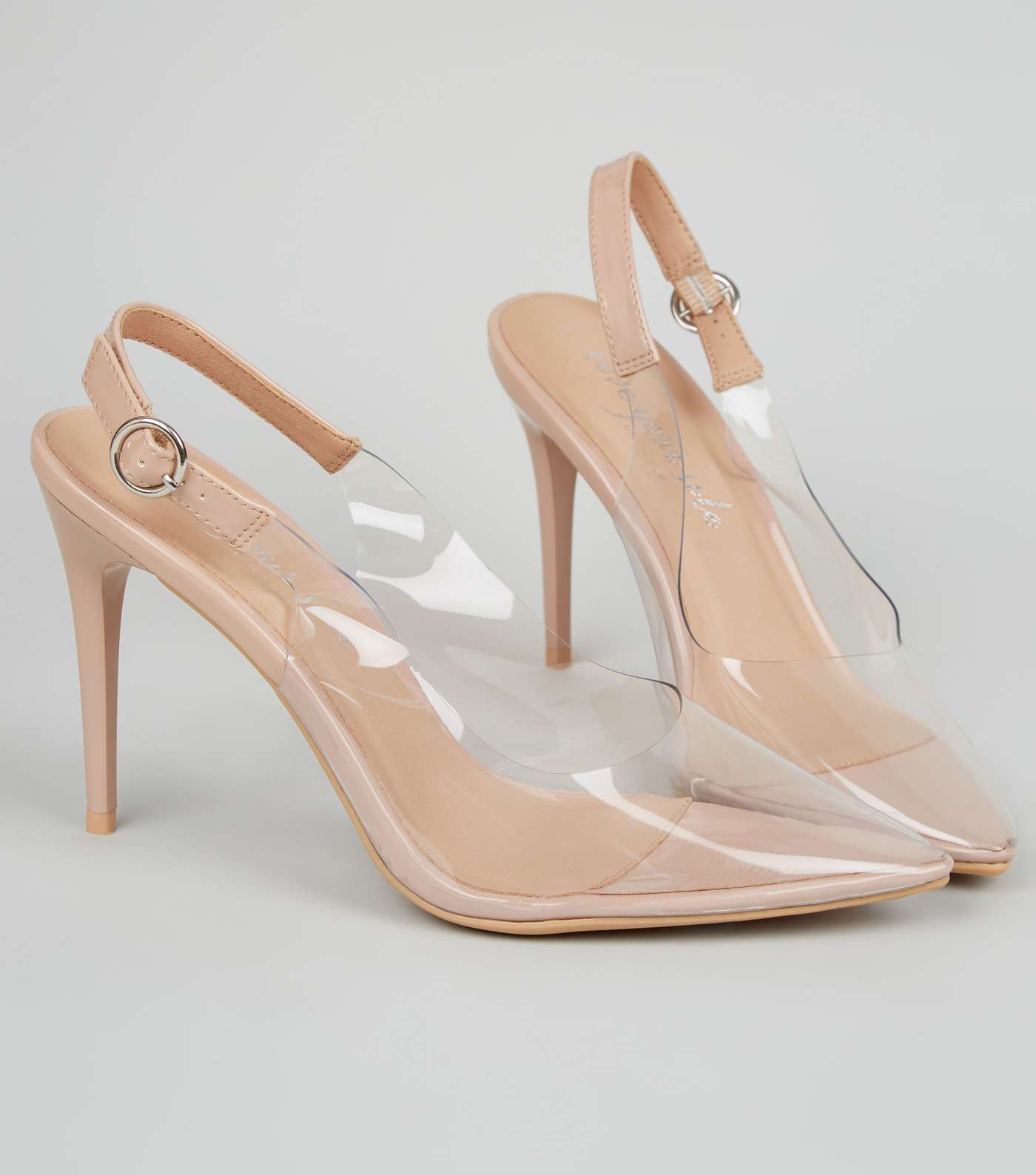 Pale Pink Patent Clear Slingback Court Shoes Image 3