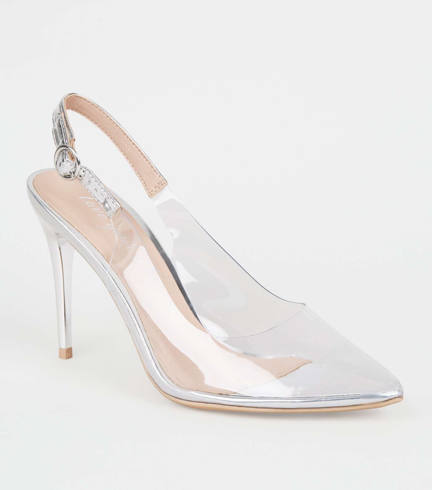 Silver Patent Clear Slingback Court Shoes