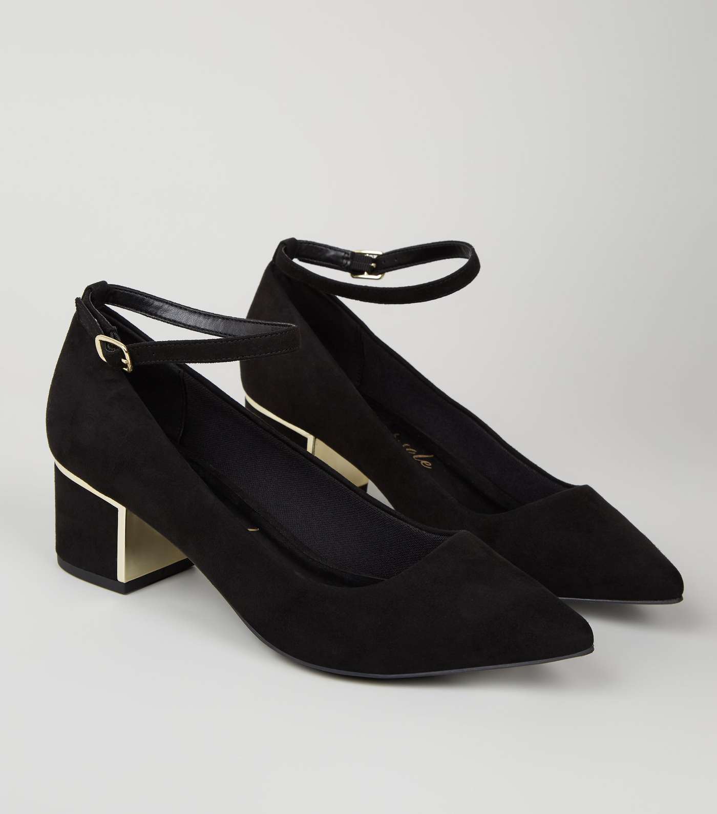 Wide Fit Black Suedette Ankle Strap Court Shoes Image 3