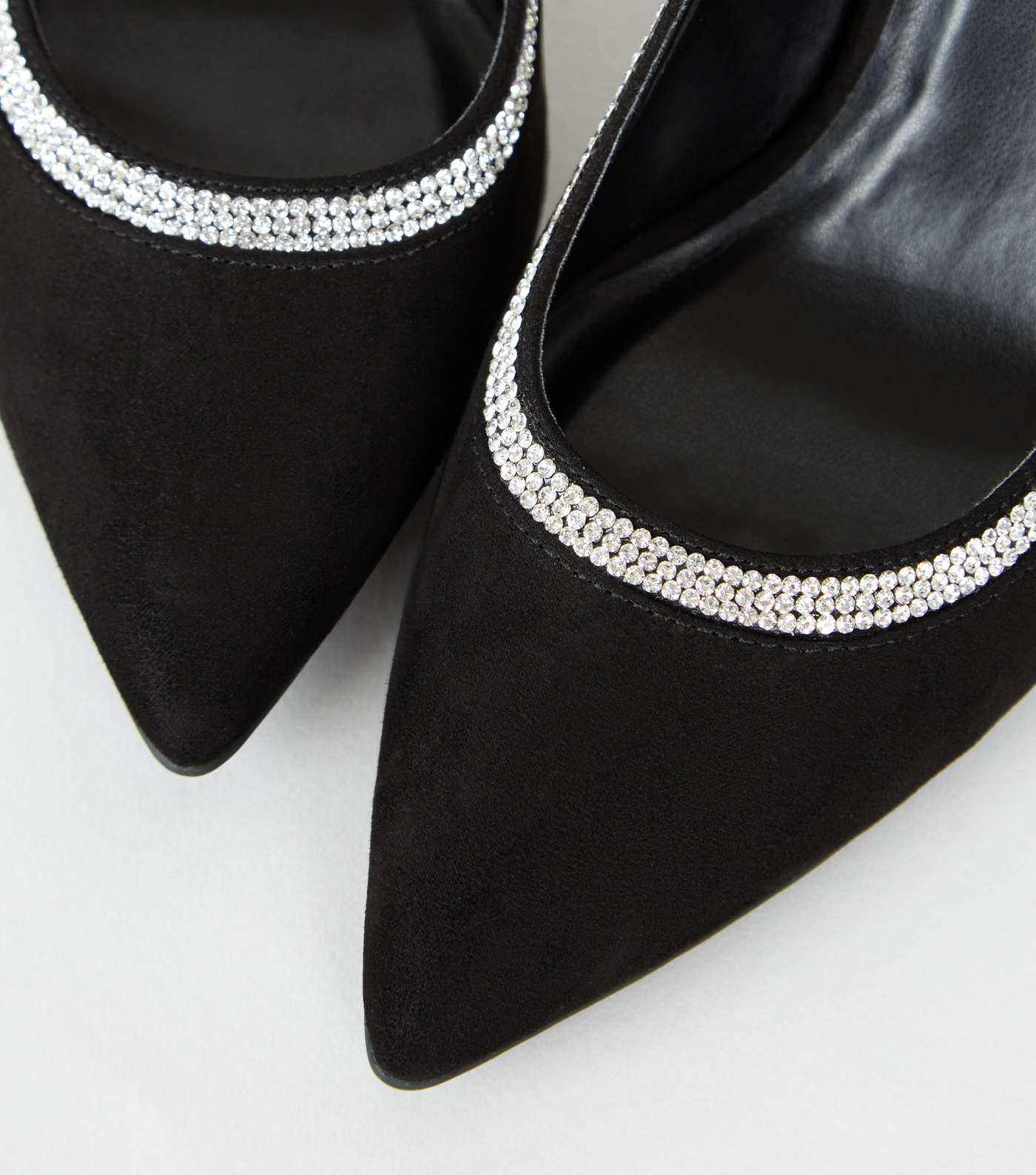 Black Suedette Diamanté Trim Court Shoes Image 4