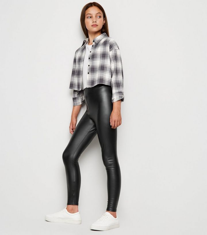 Meetbaar Concurreren risico Girls Black Coated Leather-Look Leggings | New Look