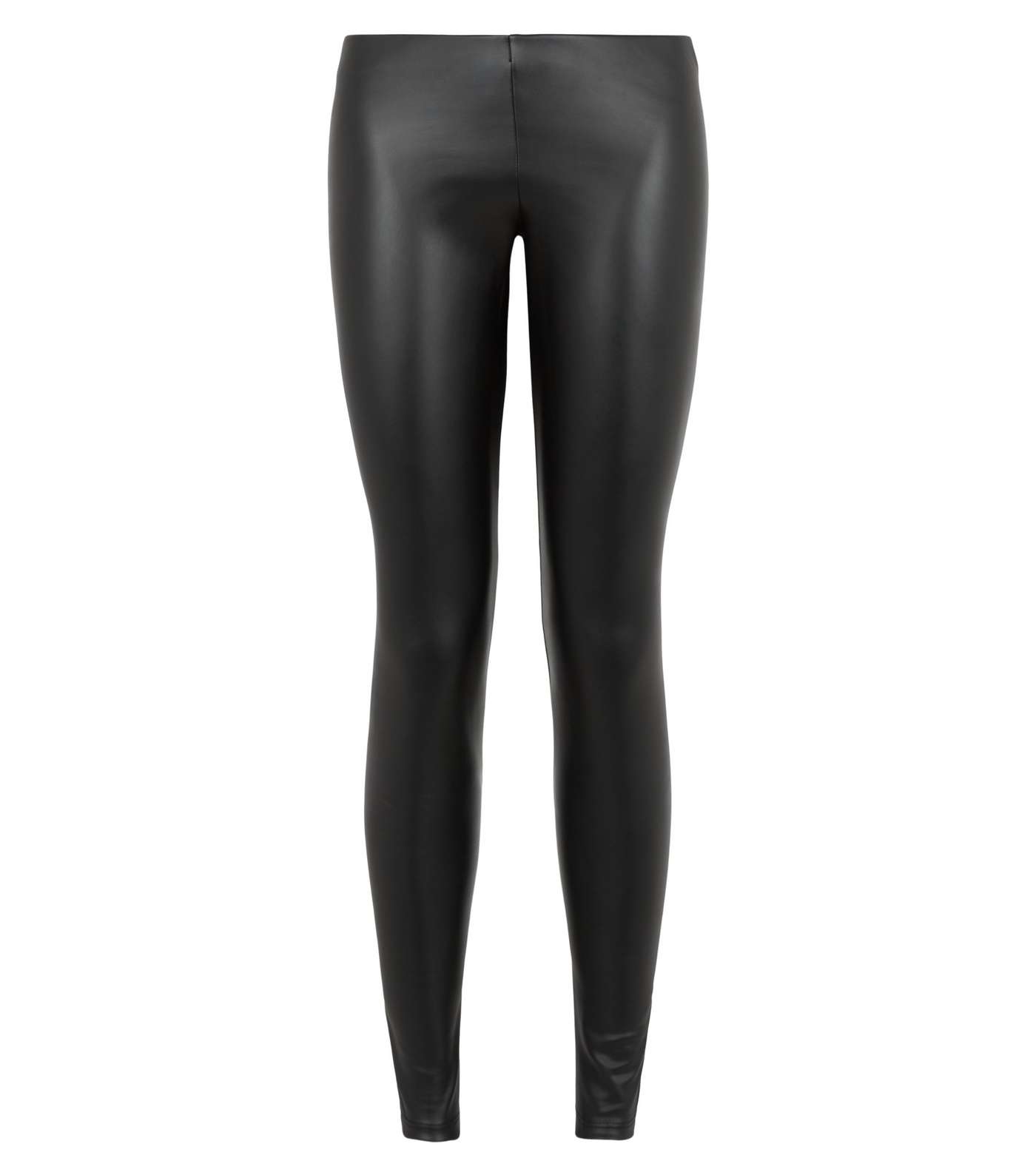 Girls Black Coated Leather-Look Leggings Image 4