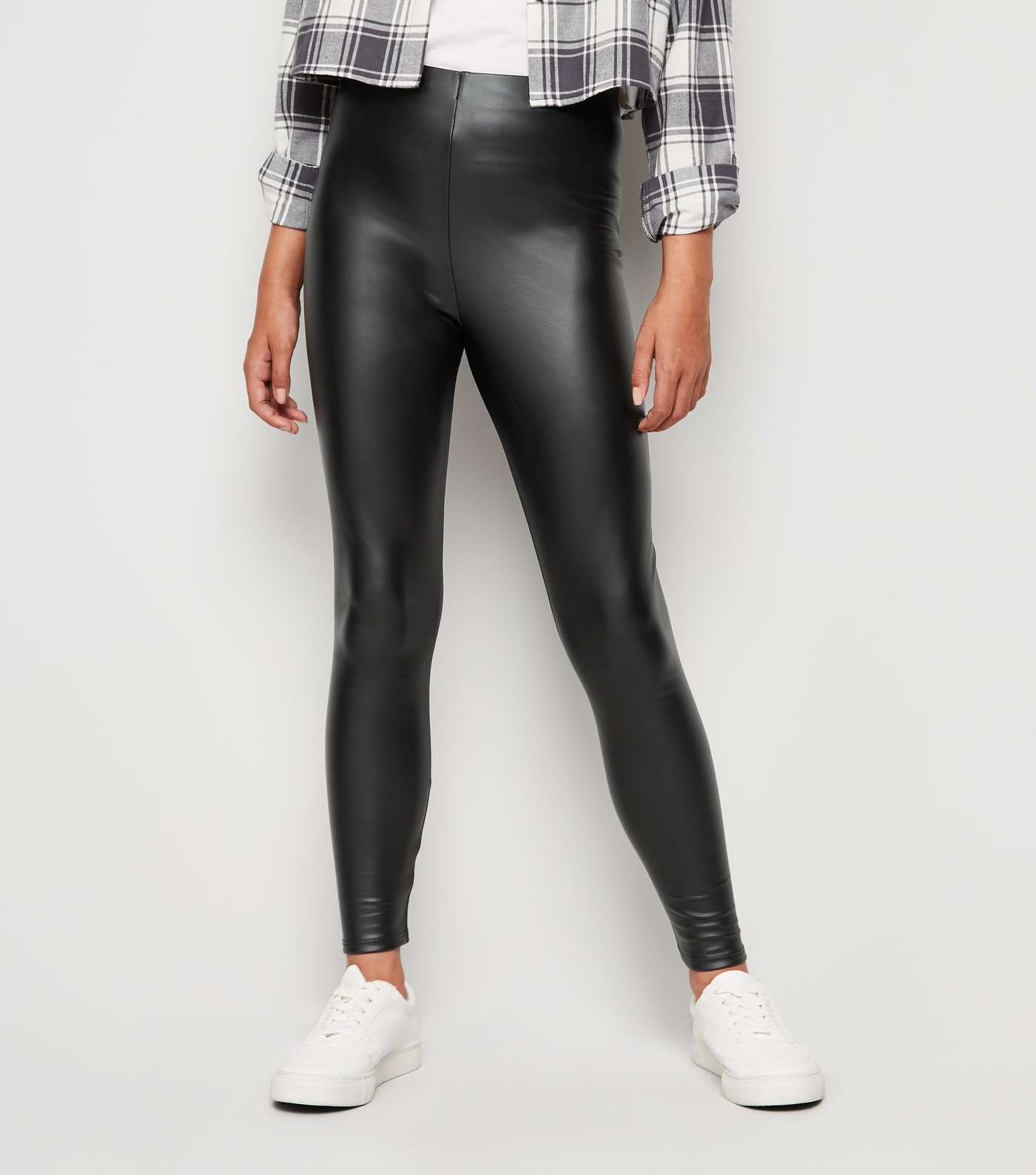 Girls Black Coated Leather-Look Leggings Image 2