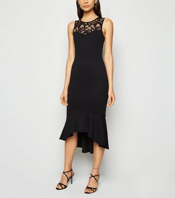 black fishtail midi dress