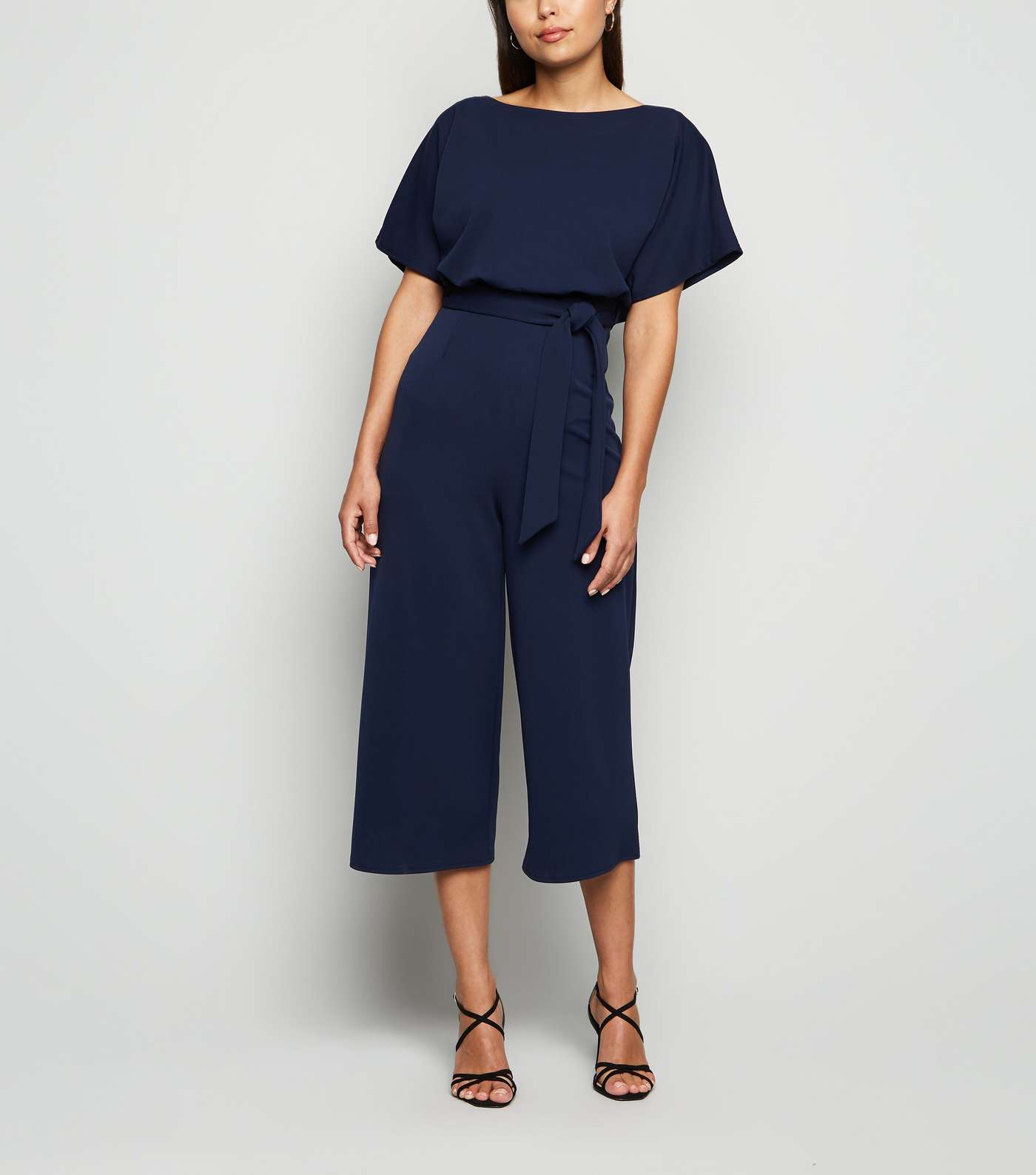Navy Batwing Belted Culotte Jumpsuit