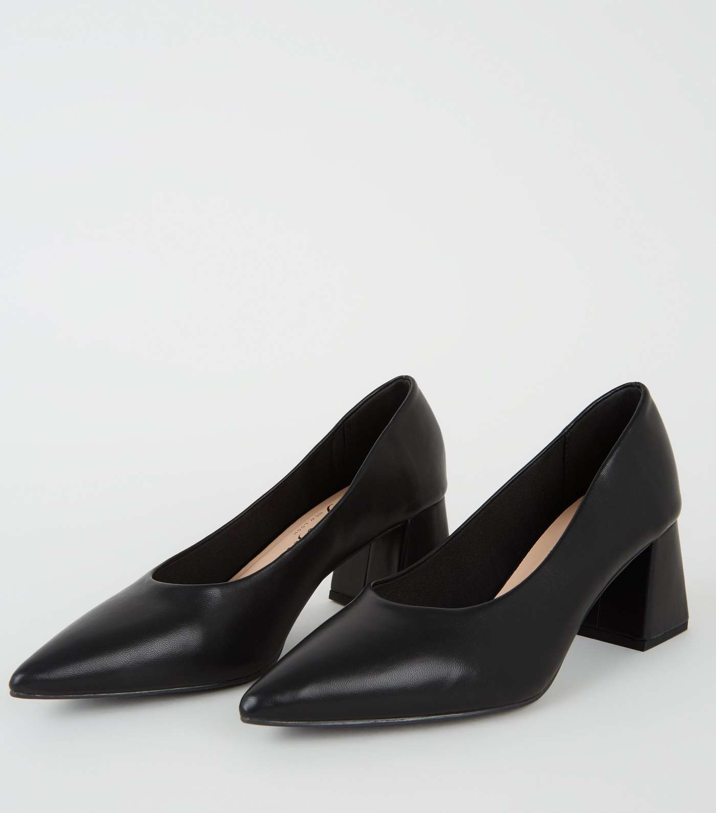 Black Leather-Look Flared Block Court Shoes Image 4