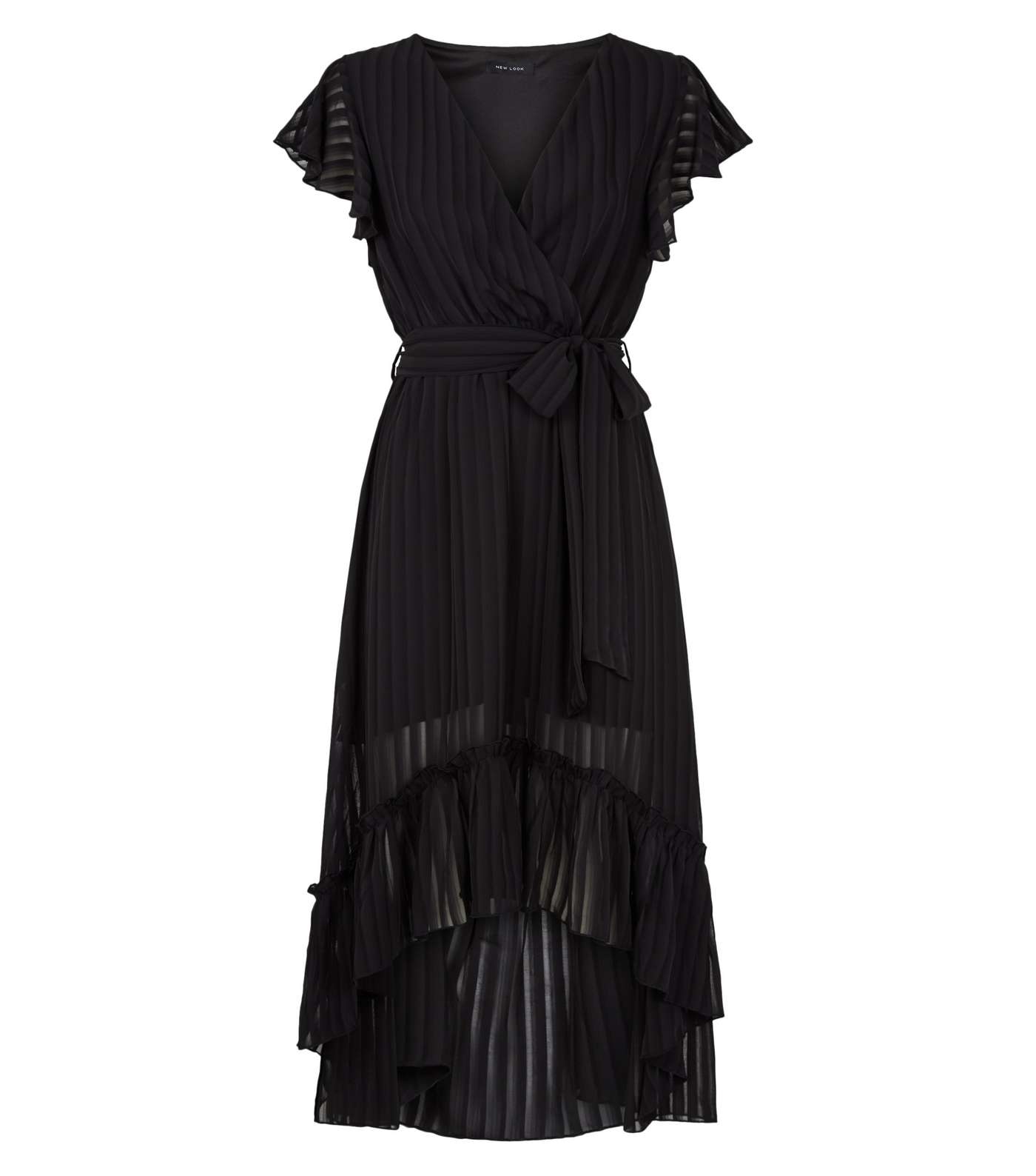 Black Chiffon Stripe Ruffle Midi Dress Image 4