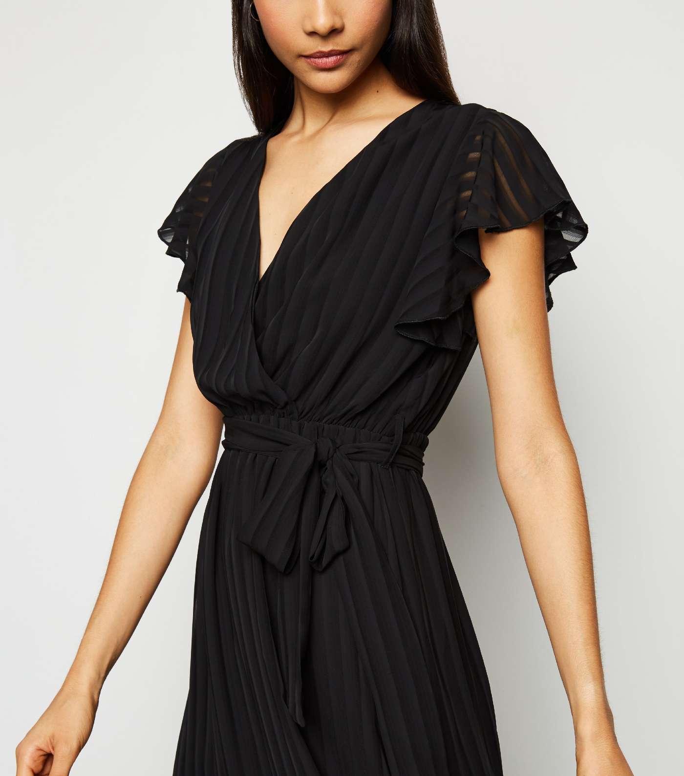 Black Chiffon Stripe Ruffle Midi Dress Image 2