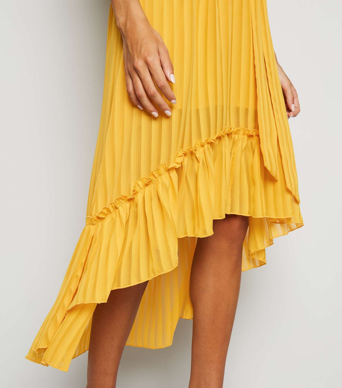 Mustard Chiffon Stripe Ruffle Midi Dress Image 3