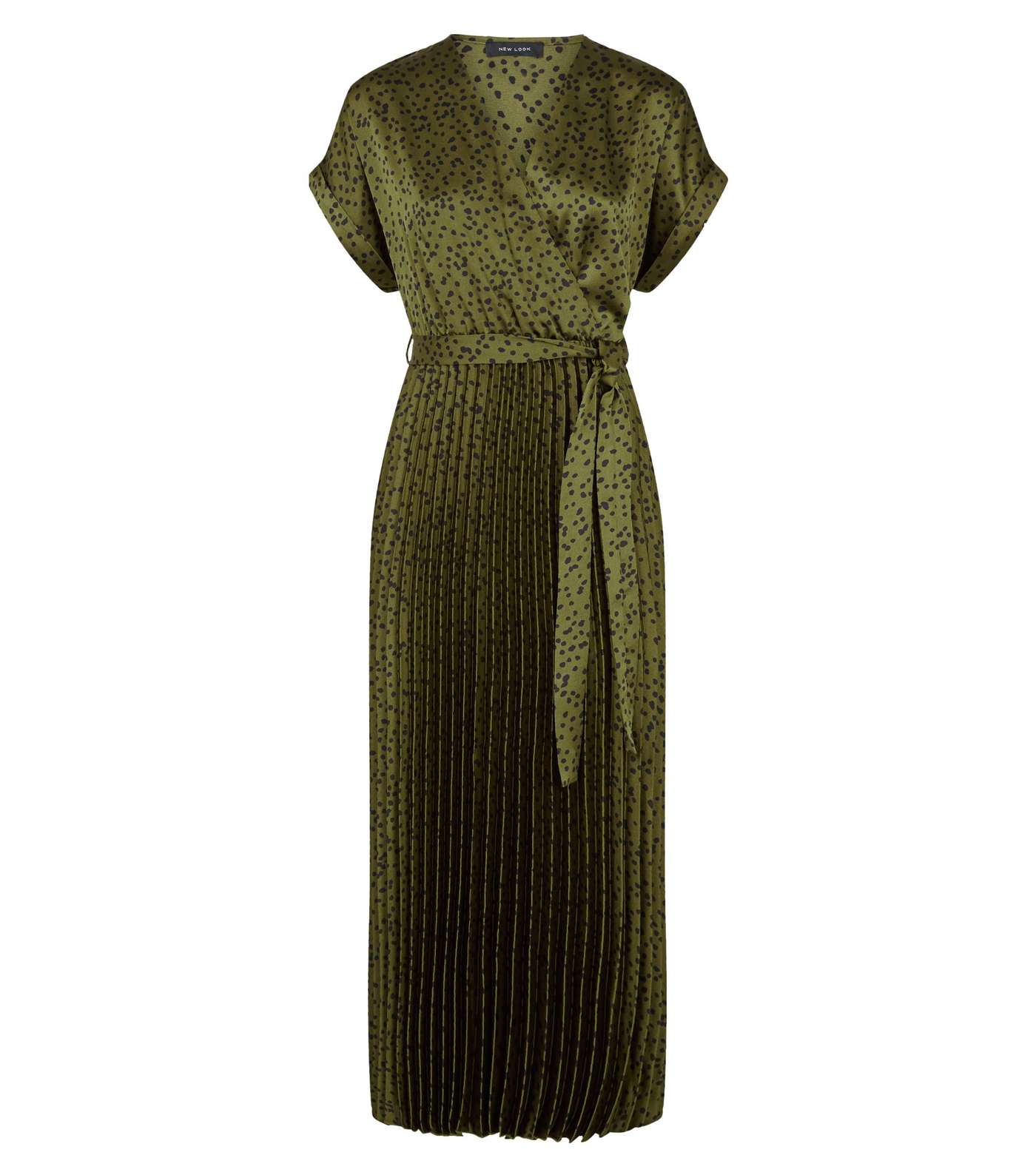 Green Satin Spot Pleated Midi Dress Image 4