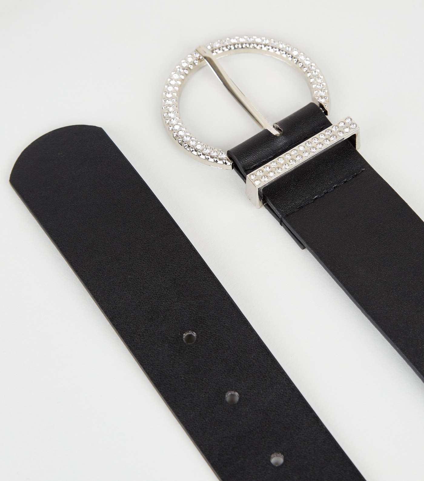 Black Leather-Look Diamanté Buckle Belt Image 3