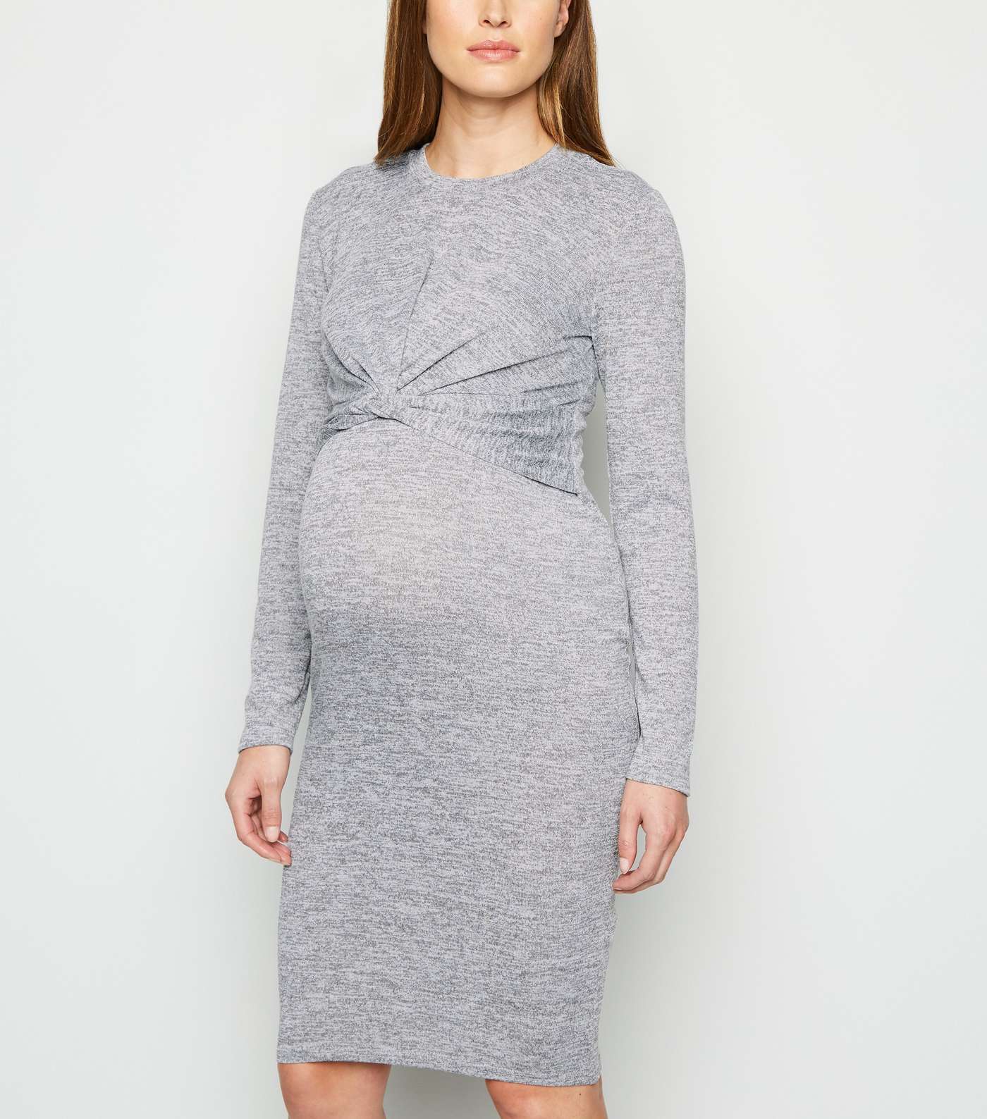 Maternity Grey Fine Knit Twist Nursing Dress