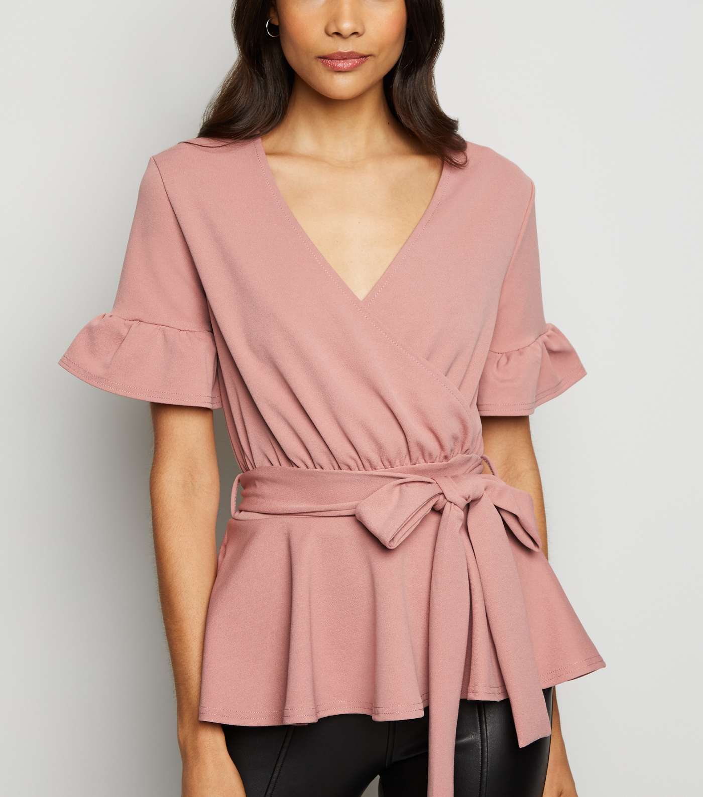 Pale Pink Belted Peplum Top
