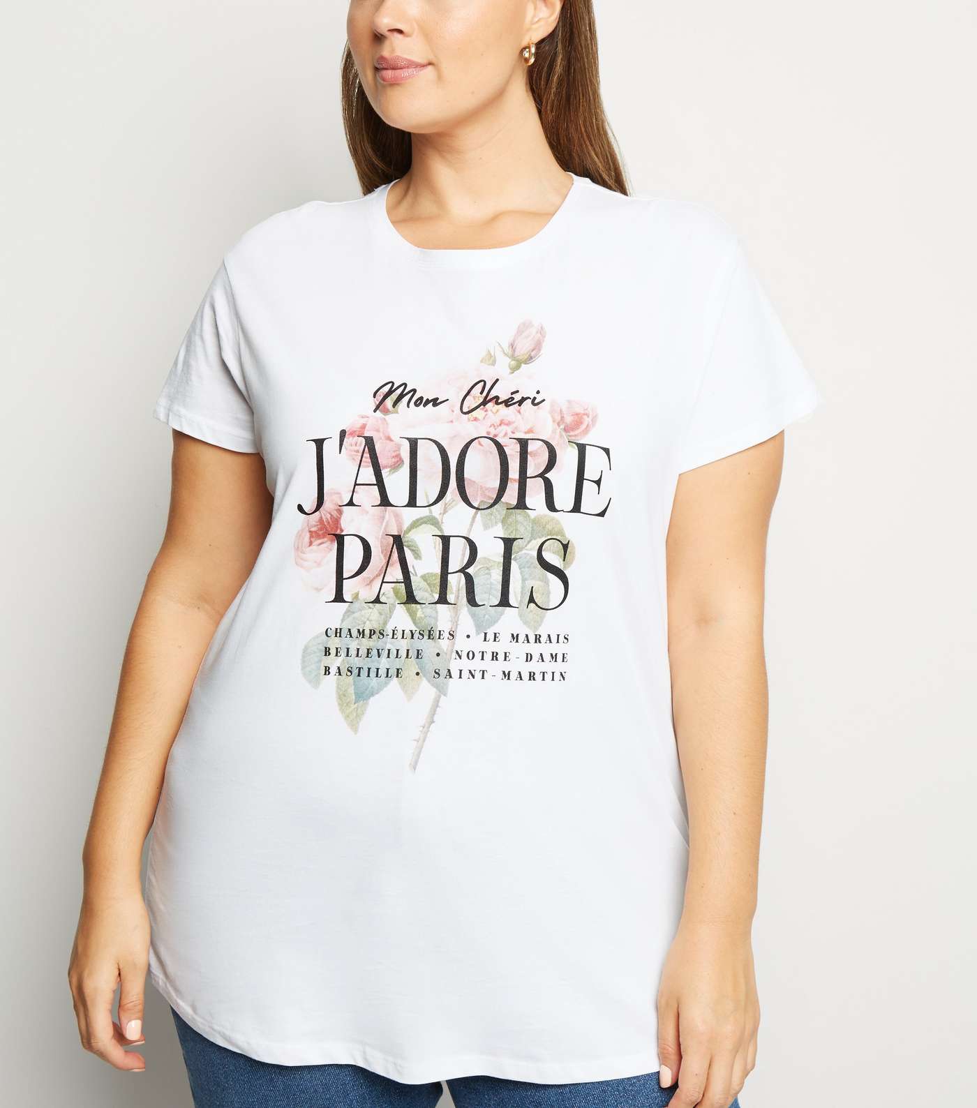 Curves White J'Adore Floral Slogan T-Shirt
