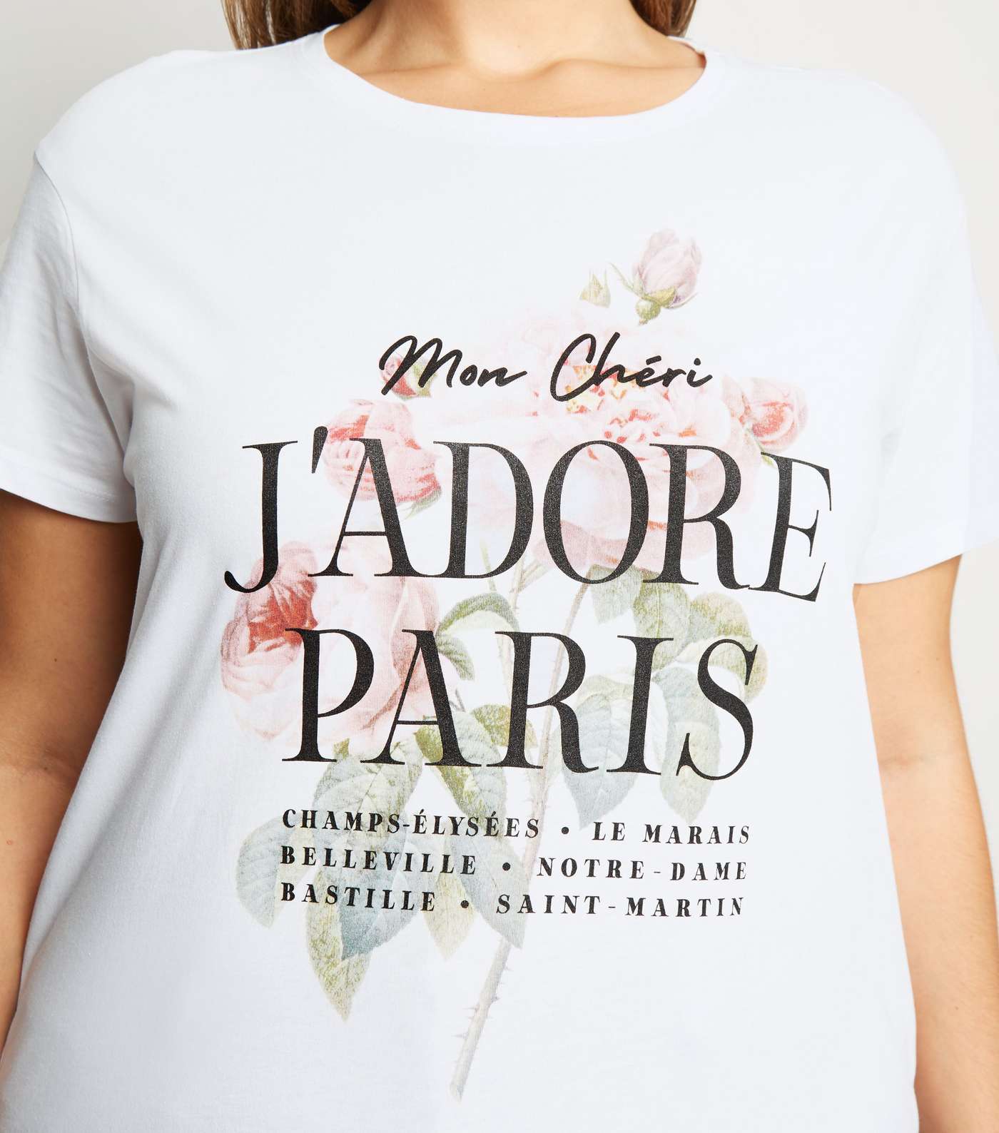 Curves White J'Adore Floral Slogan T-Shirt Image 3